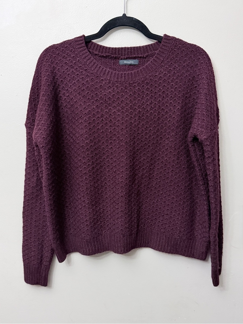 RW&CO. Burgundy Textured Knit Crewneck Sweater